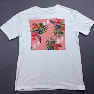 Neff Parrot Graphic T-Shirt Tropical Floral‎ Print White Tee Large